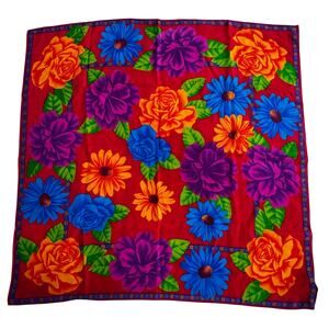 Vintage Liz Claiborne silk scarf bold floral print in gem tones red orange blue